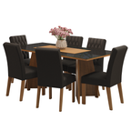 Juego de Comedor Marissa con 6 Sillas - Tablero de Madera y Cristal Marrón/Negro/Oxford
