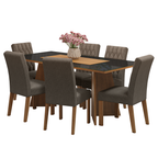 Juego de Comedor Marissa con 6 Sillas - Tablero de Madera y Cristal Marrón/Negro/Plateado