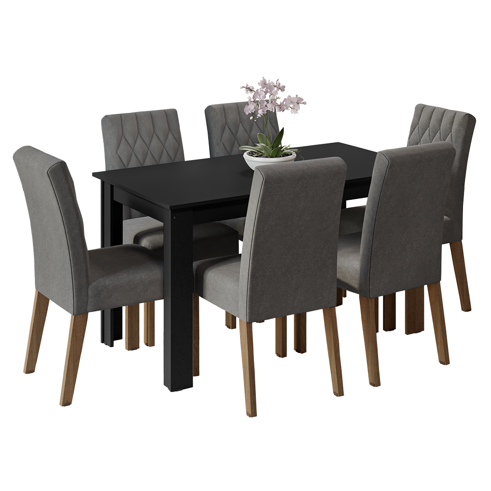 Juego de Comedor Madesa Allegro con 6 Sillas Marrón/Negro/Plateado
