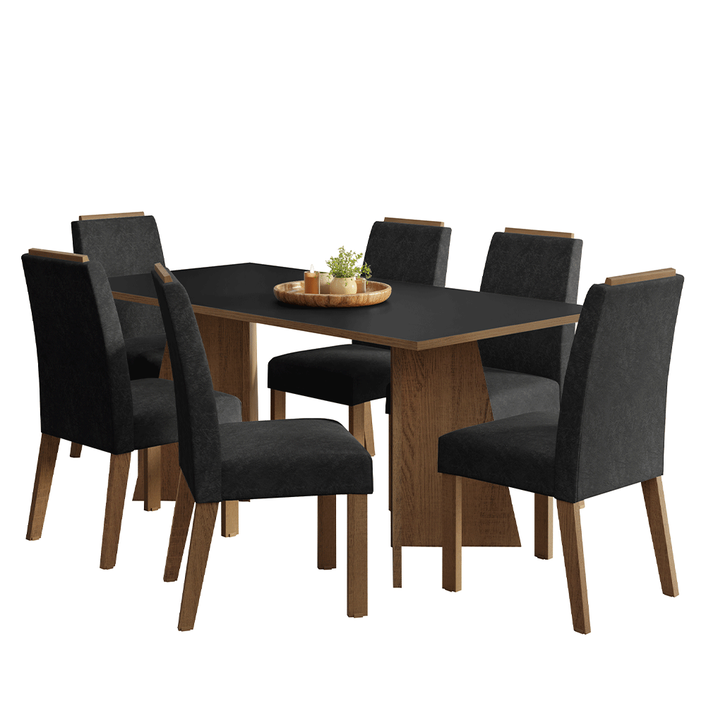Juego de Comedor Minsk con 6 Sillas Marrón/Negro/Oxford