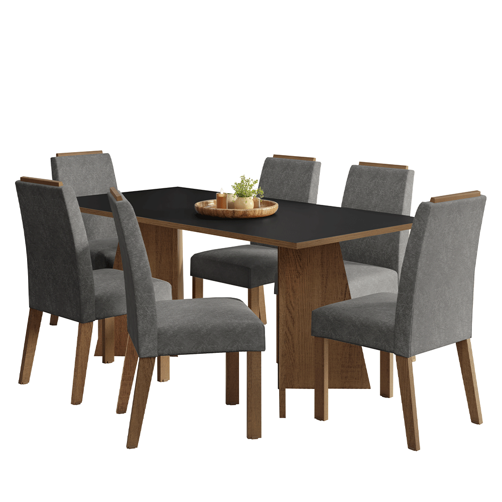 Juego de Comedor Minsk con 6 Sillas Marrón/Negro/Plateado