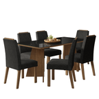 Juego de Comedor Amalfi con 6 Sillas - Tablero de Madera y Cristal Marrón/Negro/Oxford