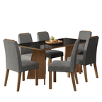 Juego de Comedor Amalfi con 6 Sillas - Tablero de Madera y Cristal Marrón/Negro/Plateado