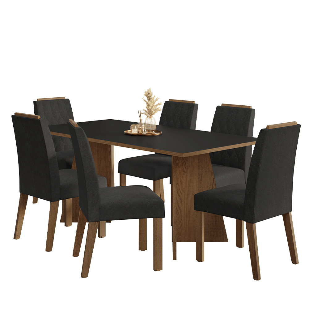 Juego de Comedor York con 6 Sillas Marrón/Negro/Oxford