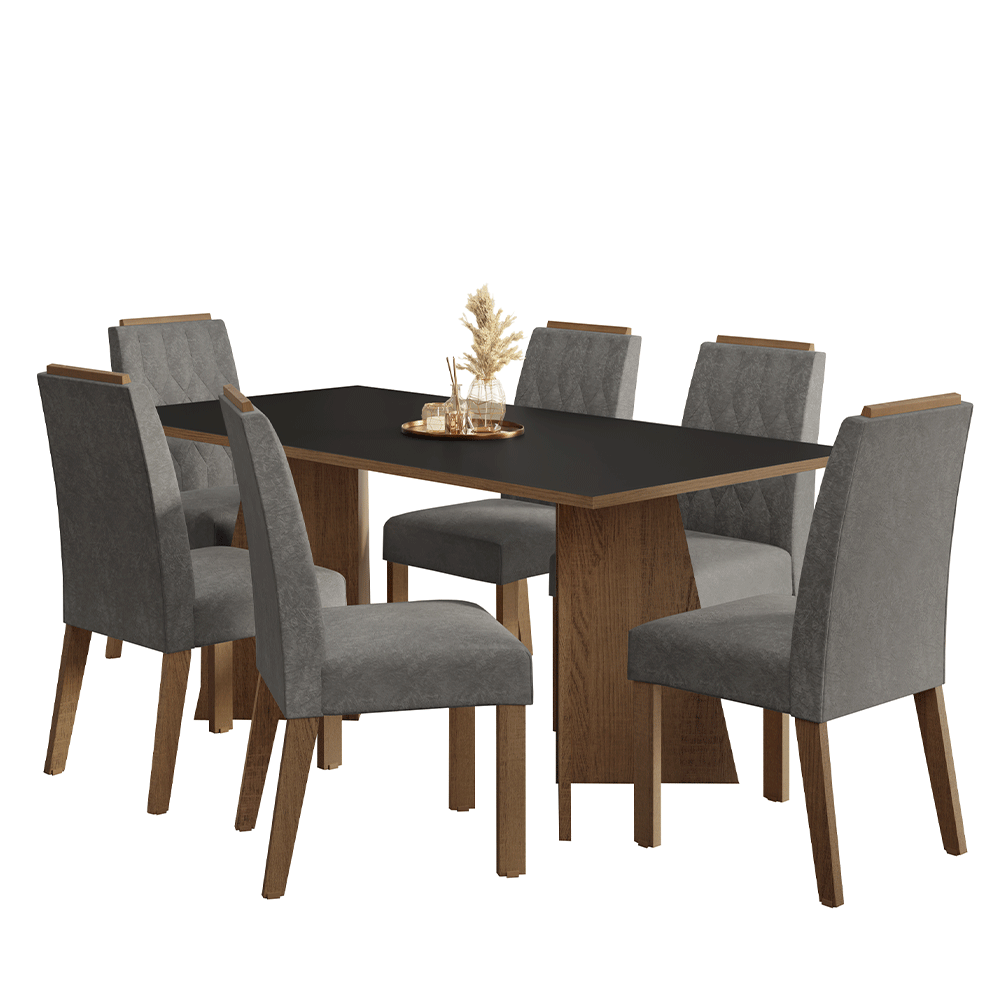 Juego de Comedor York con 6 Sillas Marrón/Negro/Plateado