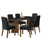 Juego de Comedor Siena con 6 Sillas - Tablero de Madera y Cristal Marrón/Negro/Oxford