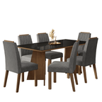 Juego de Comedor Siena con 6 Sillas - Tablero de Madera y Cristal Marrón/Negro/Plateado