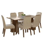 Juego de Comedor Madrid con 6 Sillas - Tablero de Madera y Cristal Marrón/Crema/Imperial