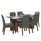 Juego de Comedor Madrid con 6 Sillas - Tablero de Madera y Cristal Marrón/Gris/Plateado