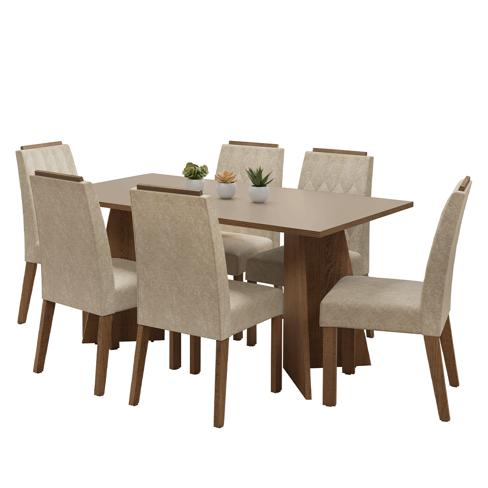 Juego de Comedor Leon con 6 Sillas Marrón/Crema/Imperial