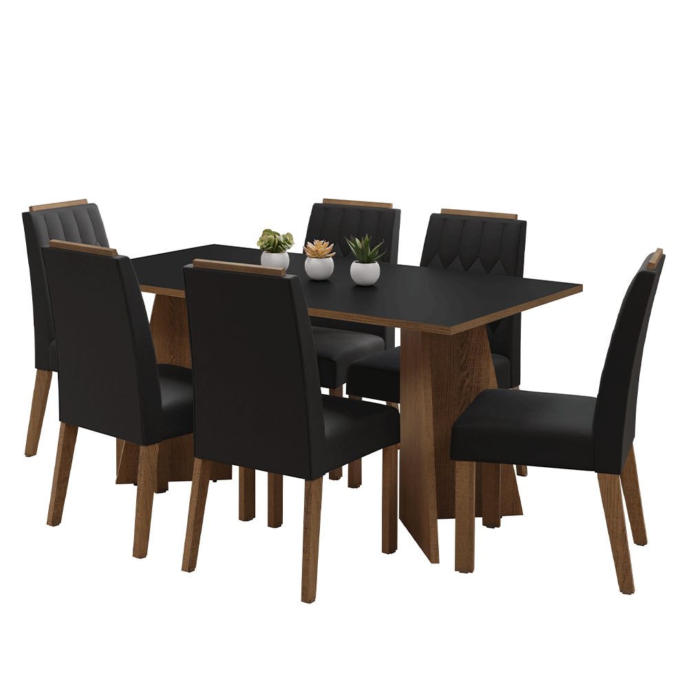 Juego de Comedor Leon con 6 Sillas Marrón/Negro/Oxford