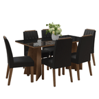 Juego de Comedor Sintra con 6 Sillas - Tablero de Madera y Cristal Marrón/Negro/Oxford