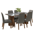 Juego de Comedor Sintra con 6 Sillas - Tablero de Madera y Cristal Marrón/Gris/Plateado