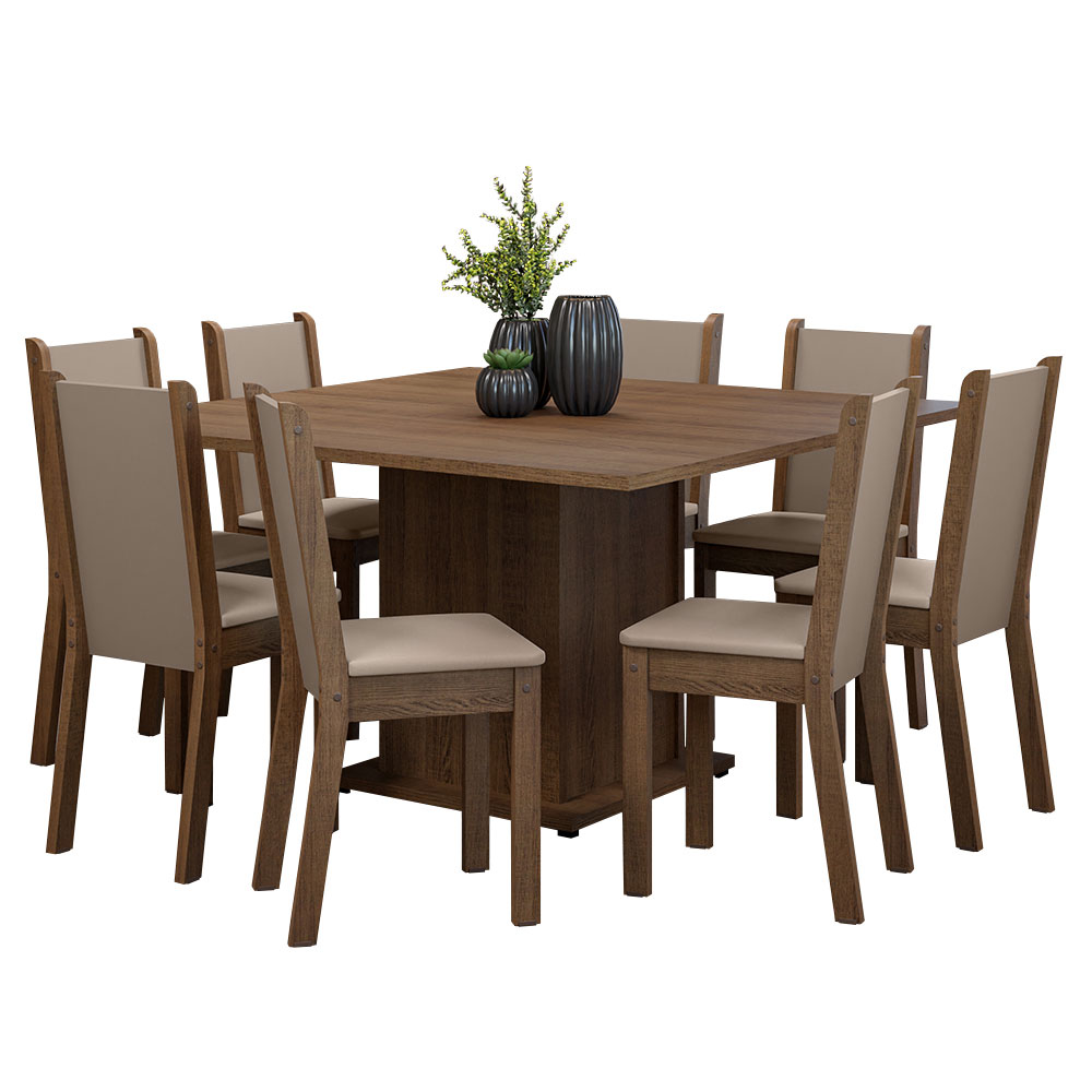 Juego de Comedor Marisa con 8 Sillas Marrón/Crema/Beige