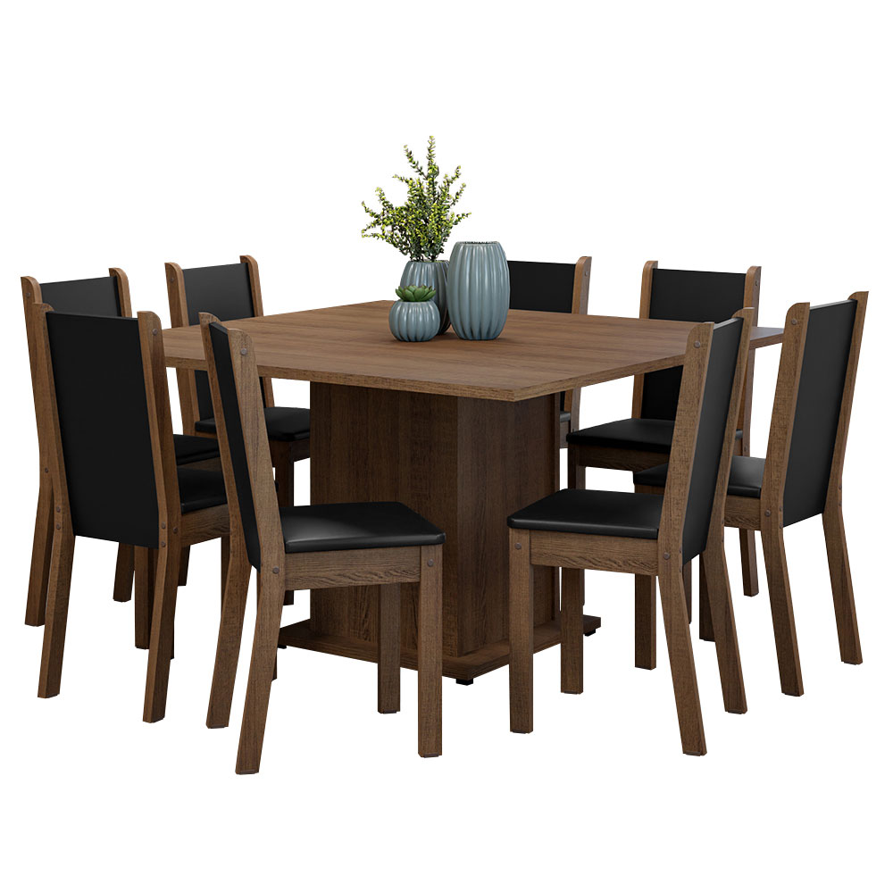 Juego de Comedor Marisa con 8 Sillas Marrón/Negro