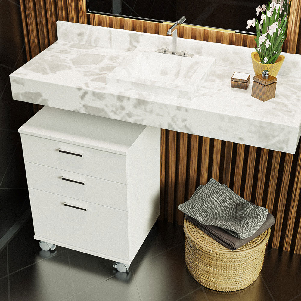 Cajonera para Baño 48 cm con 3 Cajones y Ruedas Blanco Madesa