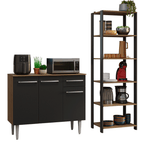 Kit Mueble de Cocina Bajo 1.05 m + Estante Organizador Multiuso 5 Niveles Marrón/Negro