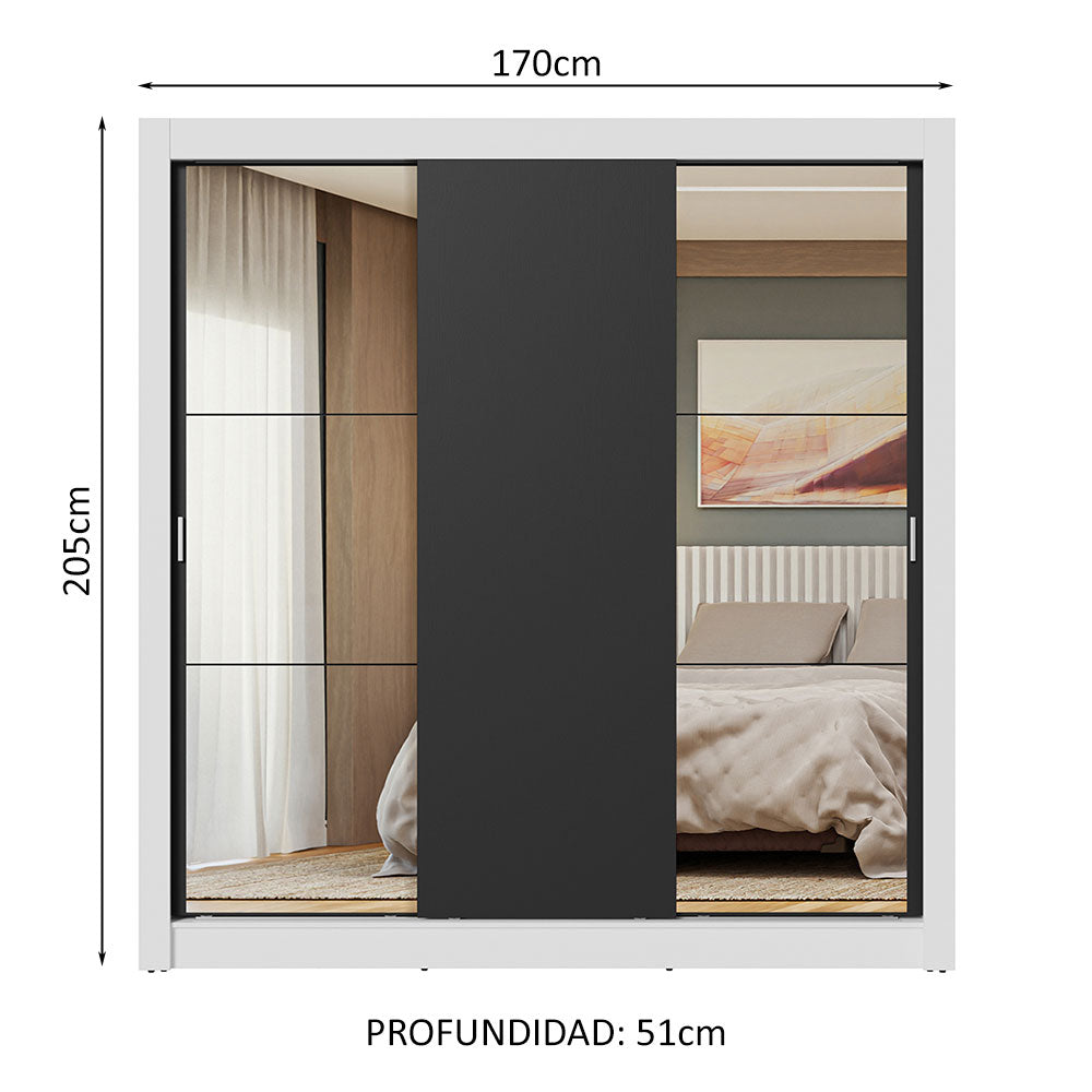 Closet Nobre 3 Puertas Corredizas 2 Espejos