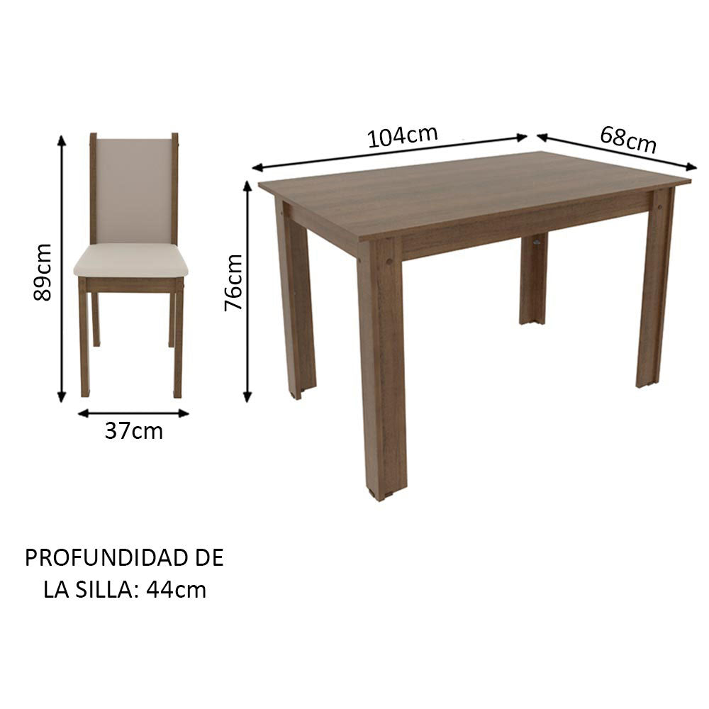 Juego de Comedor Cintia con 4 Sillas Marrón/Beige
