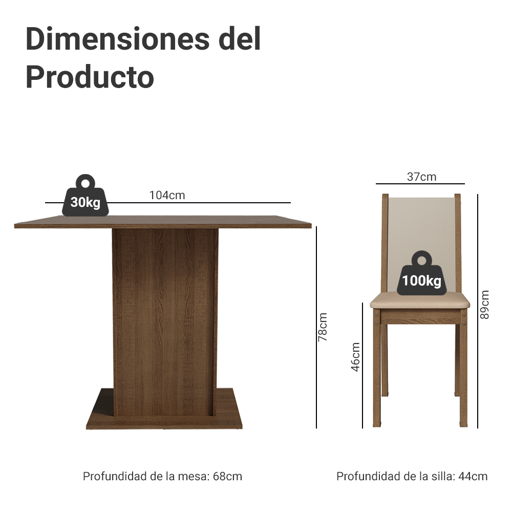 Juego de Comedor Talita Tablero Rectangular de Madera con 4 Sillas Marrón/Crema/Beige Madesa