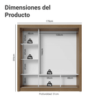 Clóset Monaco 3 Puertas Corredizas Marrón/Blanco 170 cm x 205 cm x 51 cm