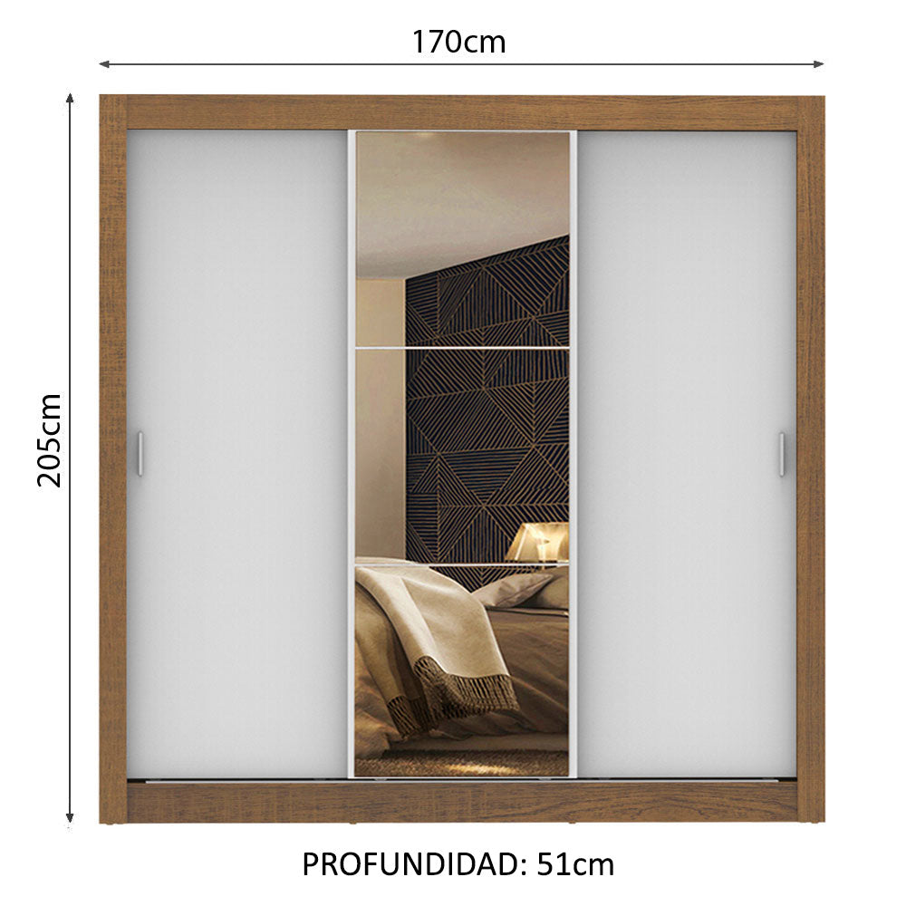 Closet Monaco 3 Puertas Corredizas 1 Espejo