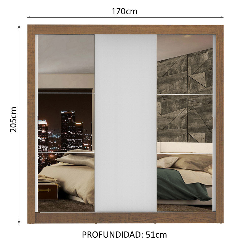 Closet Monaco 3 Puertas Corredizas 2 Espejos