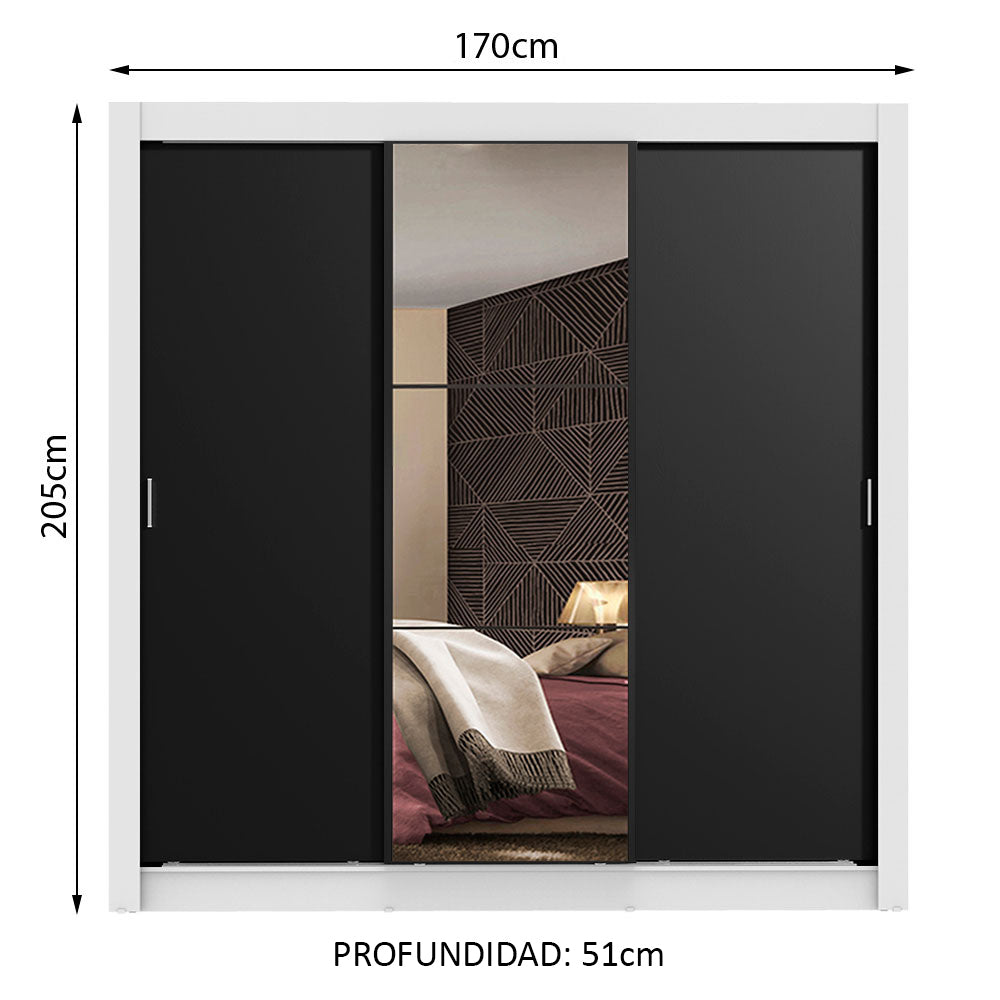 Closet Monaco 3 Puertas Corredizas 1 Espejo