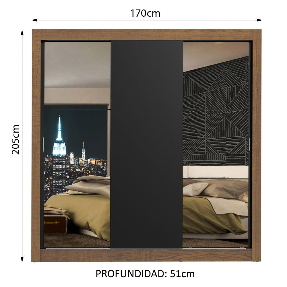 Closet Monaco 3 Puertas Corredizas 2 Espejos