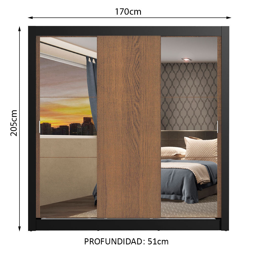 Closet Monaco 3 Puertas Corredizas 2 Espejos