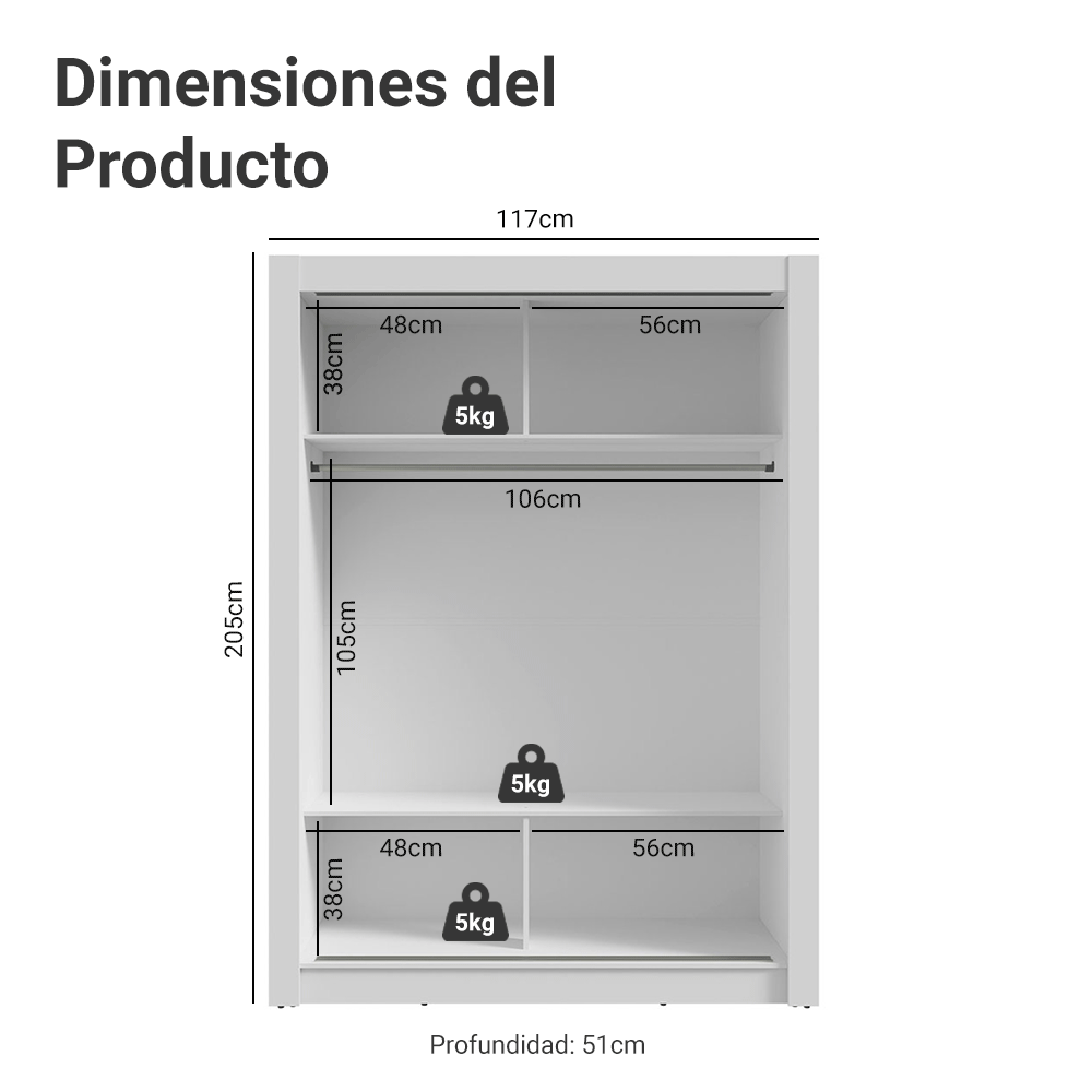 Clóset Denver 2 Puertas Corredizas Blanco 117 cm x 205 cm