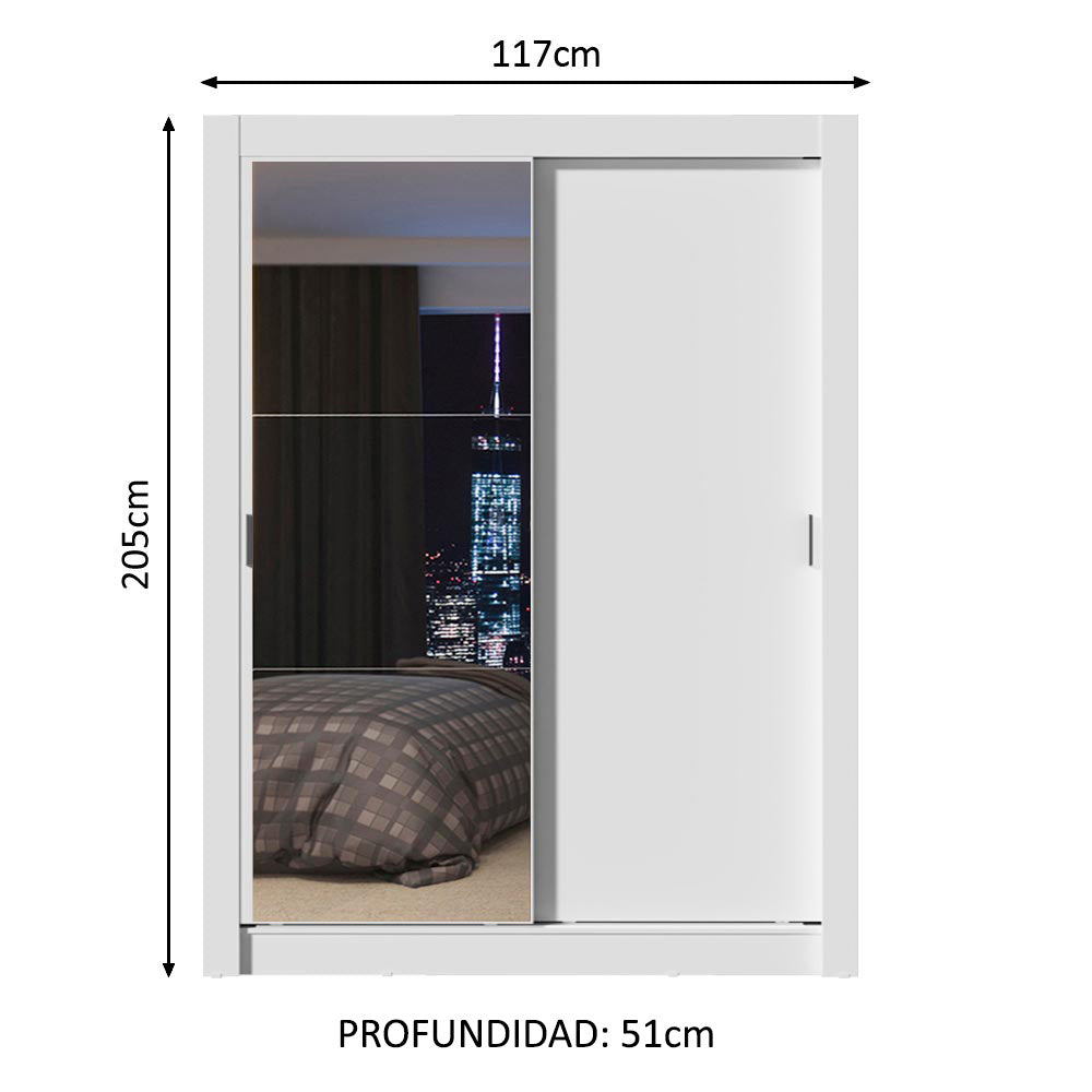 Closet Denver 2 Puertas Corredizas 1 Espejo