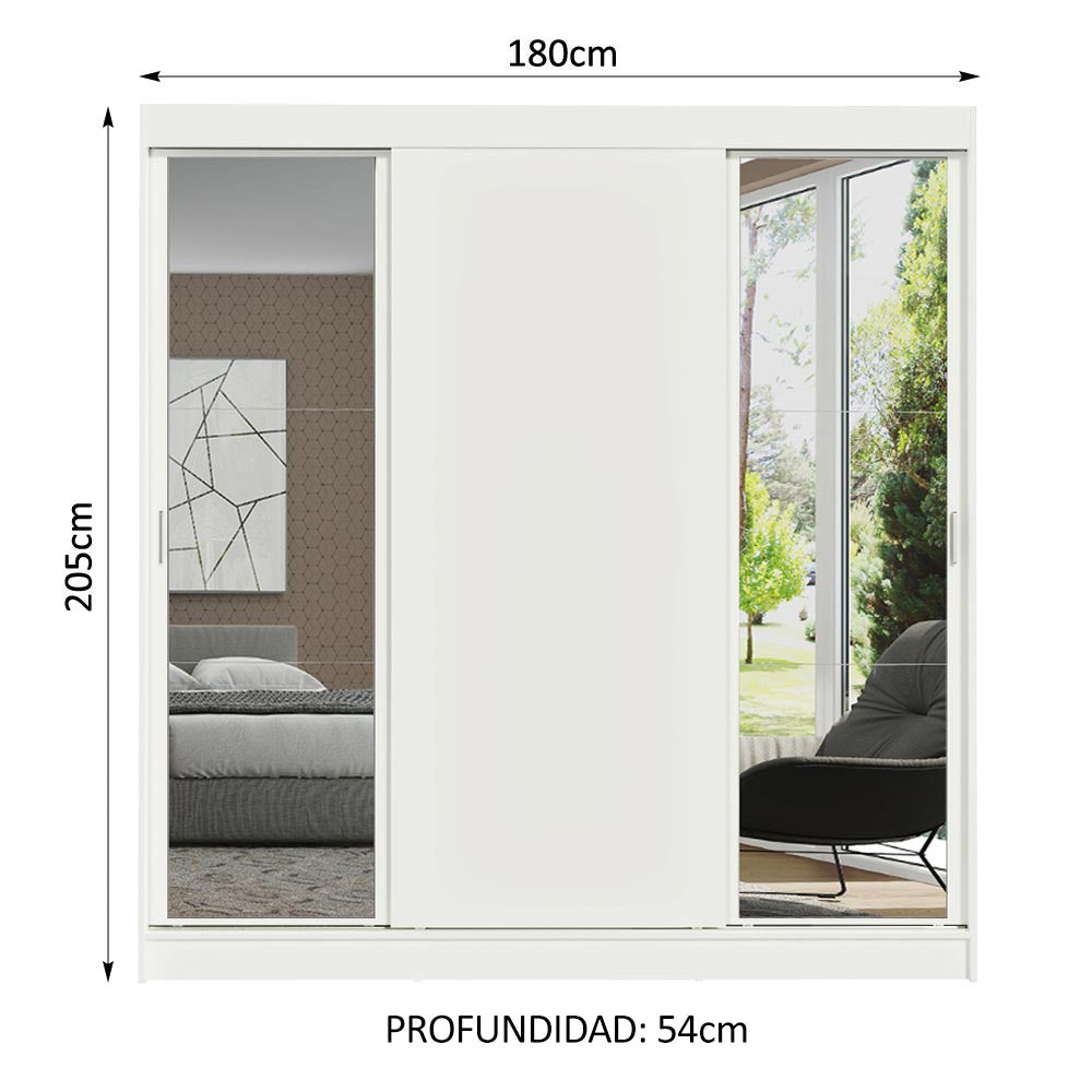 Closet Reno 3 Puertas Corredizas 2 Espejos