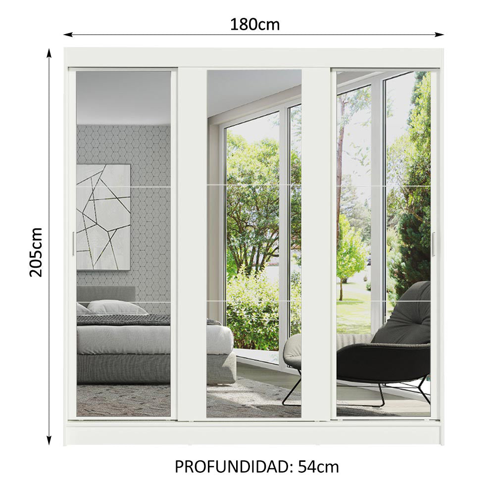 Closet Reno 3 Puertas Corredizas con Espejos