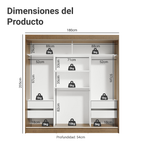Clóset Reno 3 Puertas Corredizas 2 Espejos Marrón/Blanco 180 cm x 205 cm x 54 cm
