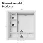 Clóset Nobre 3 Puertas Corredizas 2 Espejos Blanco/Negro 205 cm x 170 cm x 51 cm