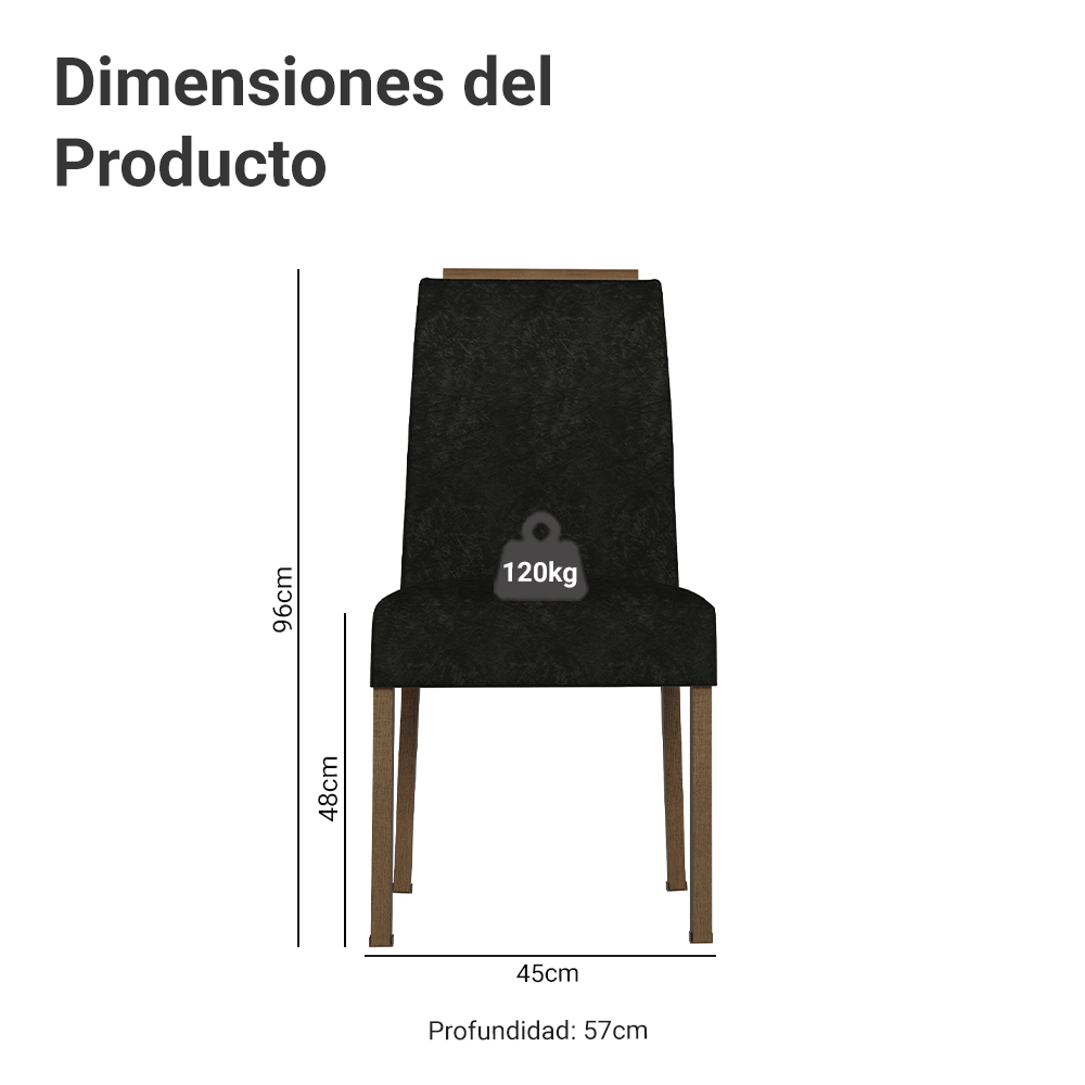 Kit 2 Sillas de Comedor Madesa 4255 Oxford con Borde Superior MarrónOxford