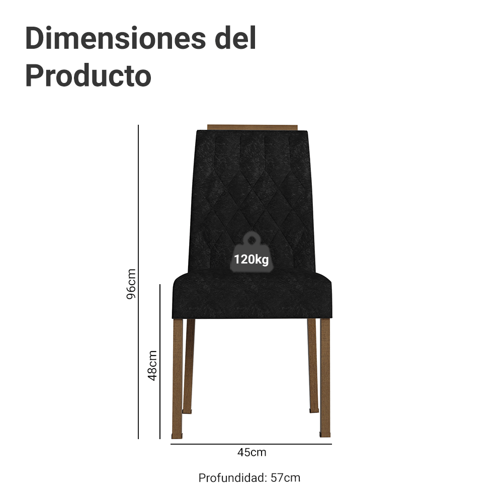 Kit 2 Sillas de Comedor Madesa 4256 Oxford con Borde Superior MarrónOxford