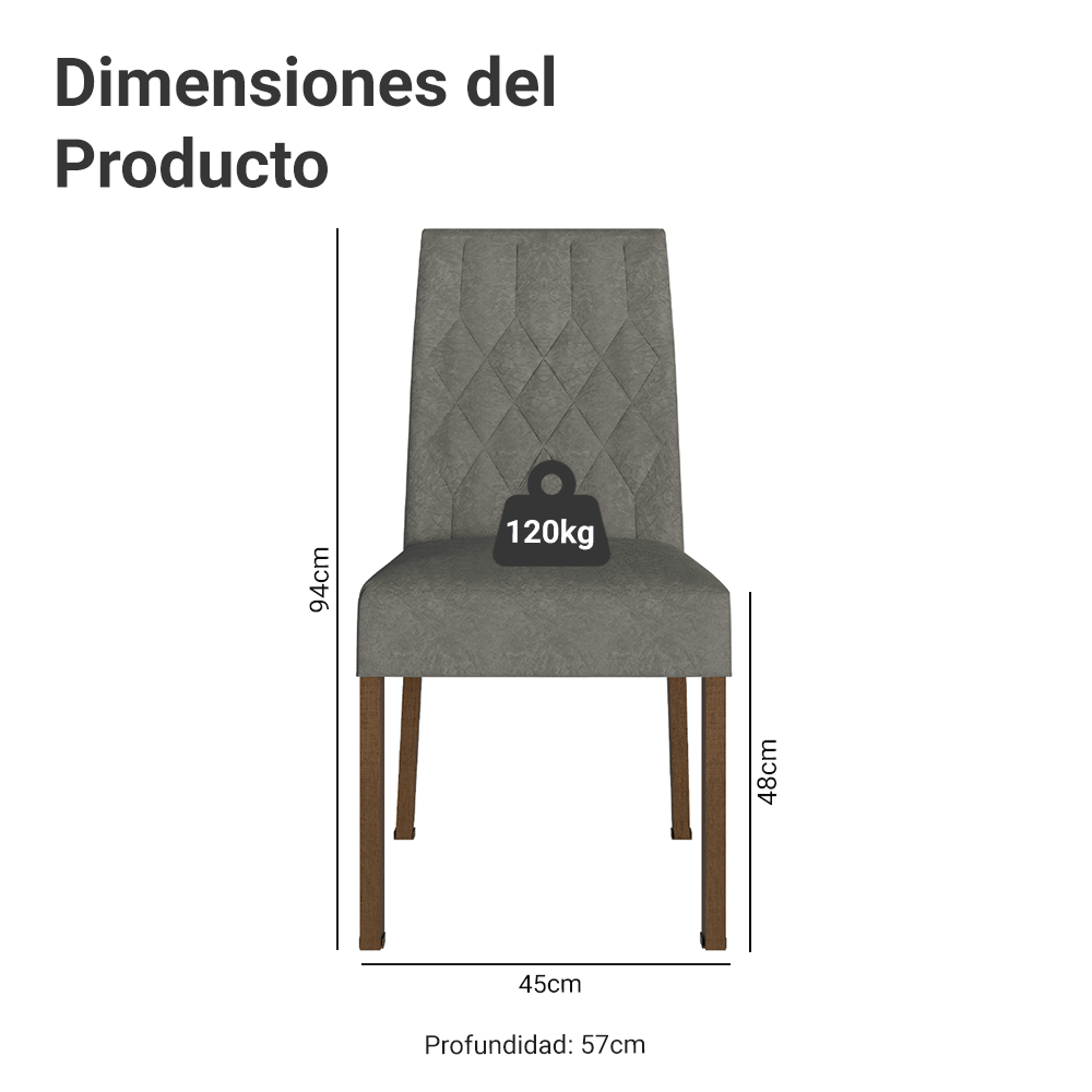 Kit 2 Sillas de Comedor 4256 Silver Marrón/Plata Madesa
