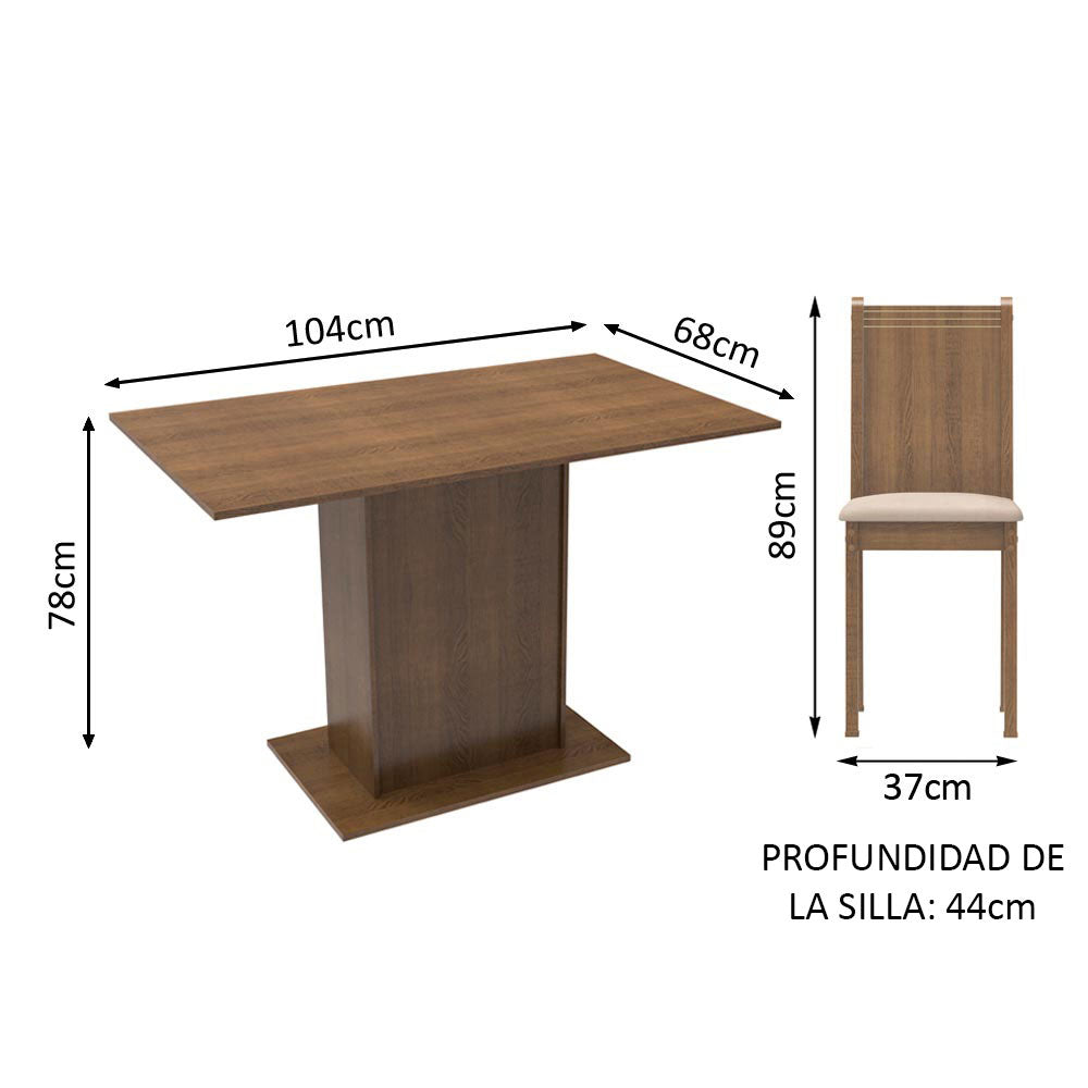 Juego de Comedor Tina con 4 Sillas Marrón/Beige