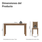 Juego de Comedor Analu con 6 Sillas Marrón/Beige