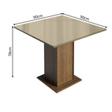 Mesa de Comedor Cuadrada 4 Puestos - Tablero de Madera y Cristal