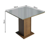 Mesa de Comedor Cuadrada 4 Puestos - Tablero de Madera y Cristal