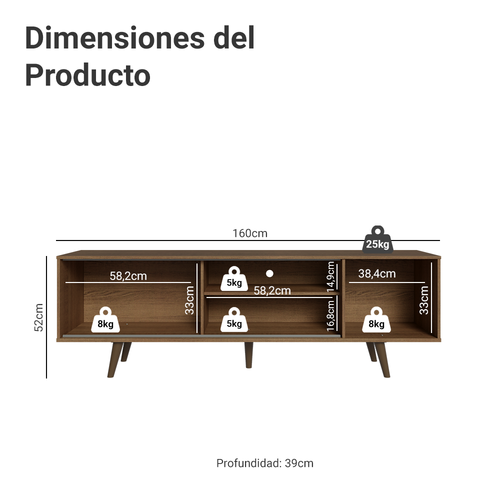 Centro de Entretenimiento Mesa para TV Dubai Hasta 65 Pulgadas Marrón (Patas Marrón)