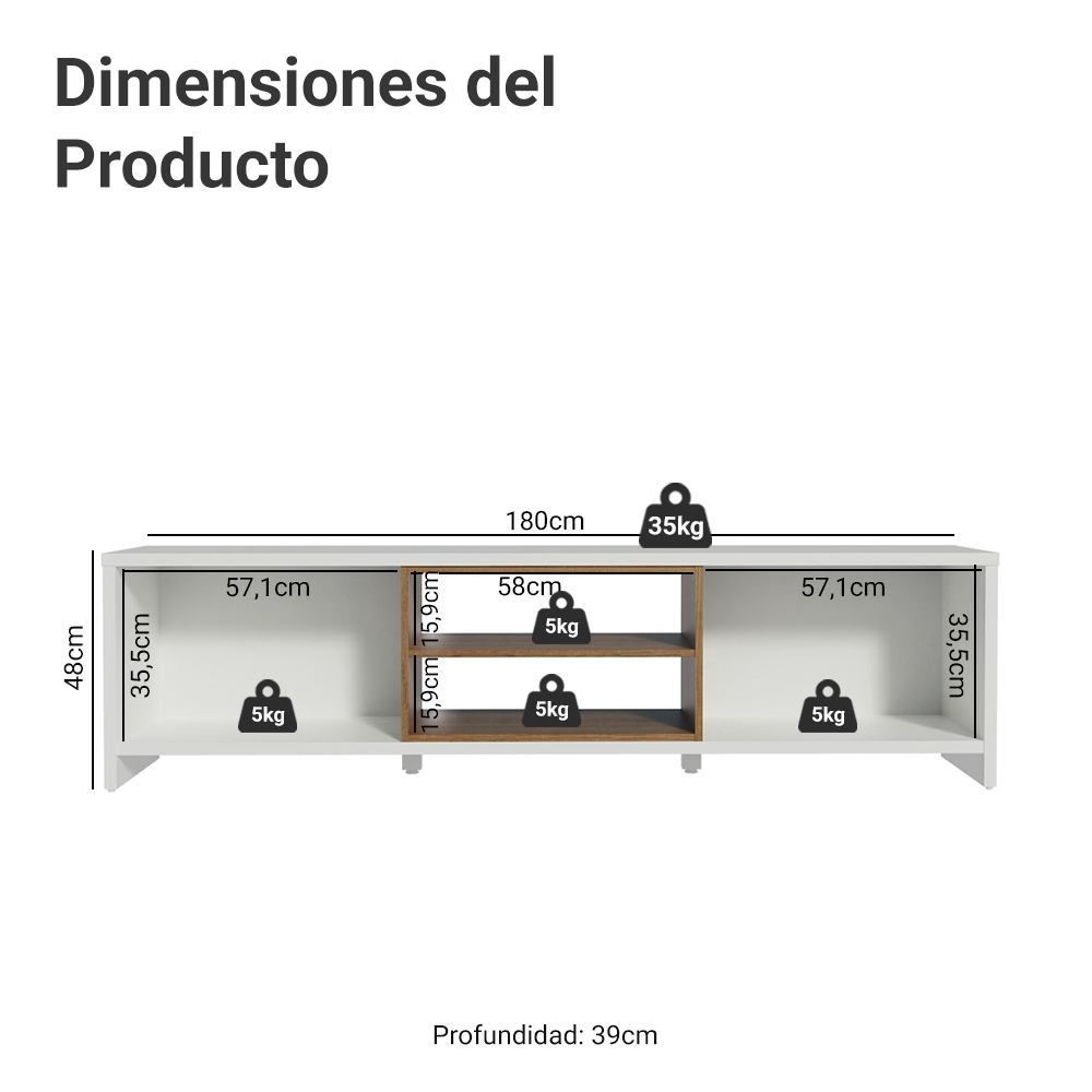 Centro de Entretenimiento Mesa para TV Metz Hasta 75 Pulgadas Blanco