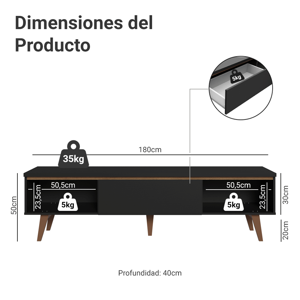 Centro de Entretenimiento Mesa para TV Doha Hasta 80 Pulgadas Negro