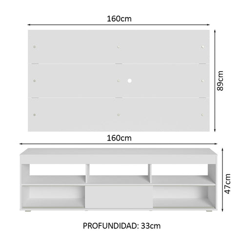 Centro de Entretenimiento para TV Orlando 160 cm Mesa y Panel Hasta 65 Pulgadas Blanco Madesa