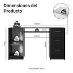 Escritorio de Oficina 136 cm Alaska 1 Puerta 3 Cajones Negro Madesa