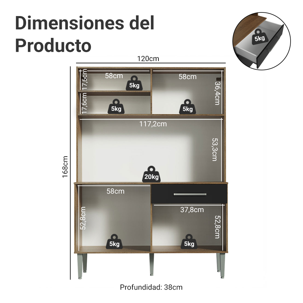 Mueble de Cocina Compacta Life 120 cm Marrón/Negro Madesa