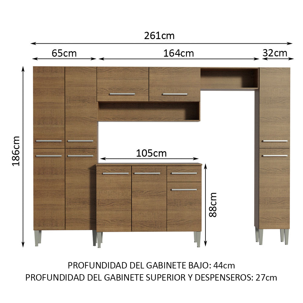Cocina Integral Emilly Hit 2.60 Metros Marrón